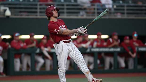 Alabama baseball third baseman, designated hitter and leadoff hitter Gage Miller (12) on Feb, 20, 2024.